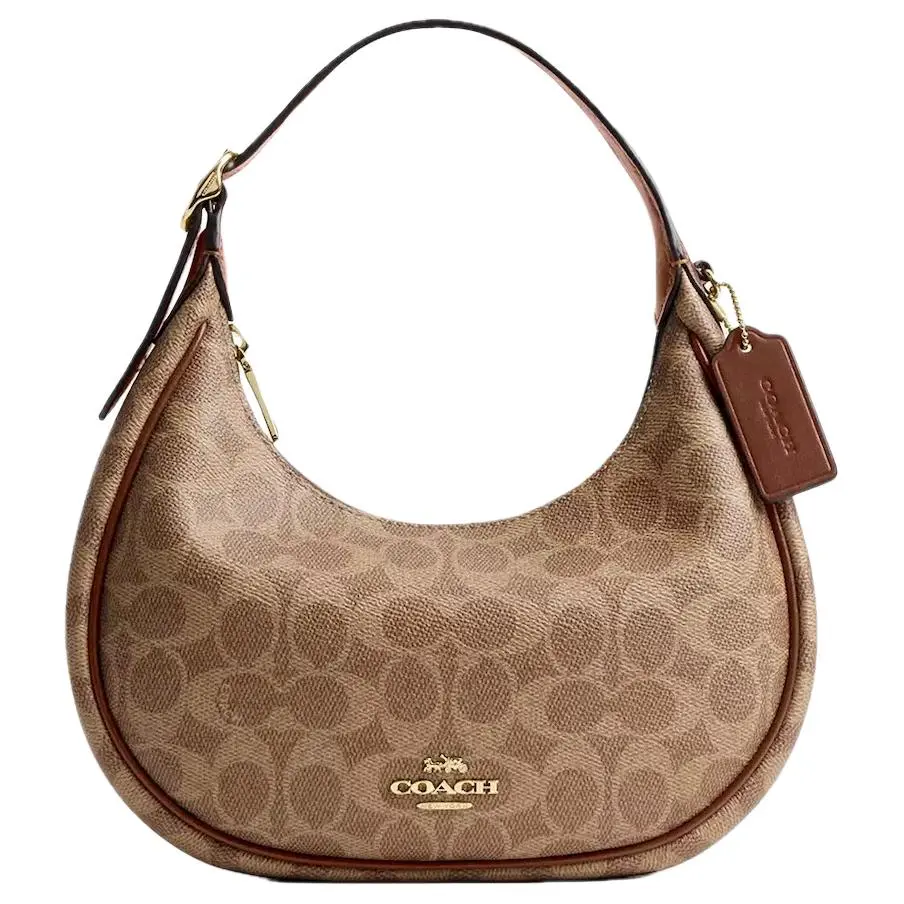 Coach Emily Monogram Coated Canvas and Smooth Leather Crescent Bag, Medium, Women's, Brown
