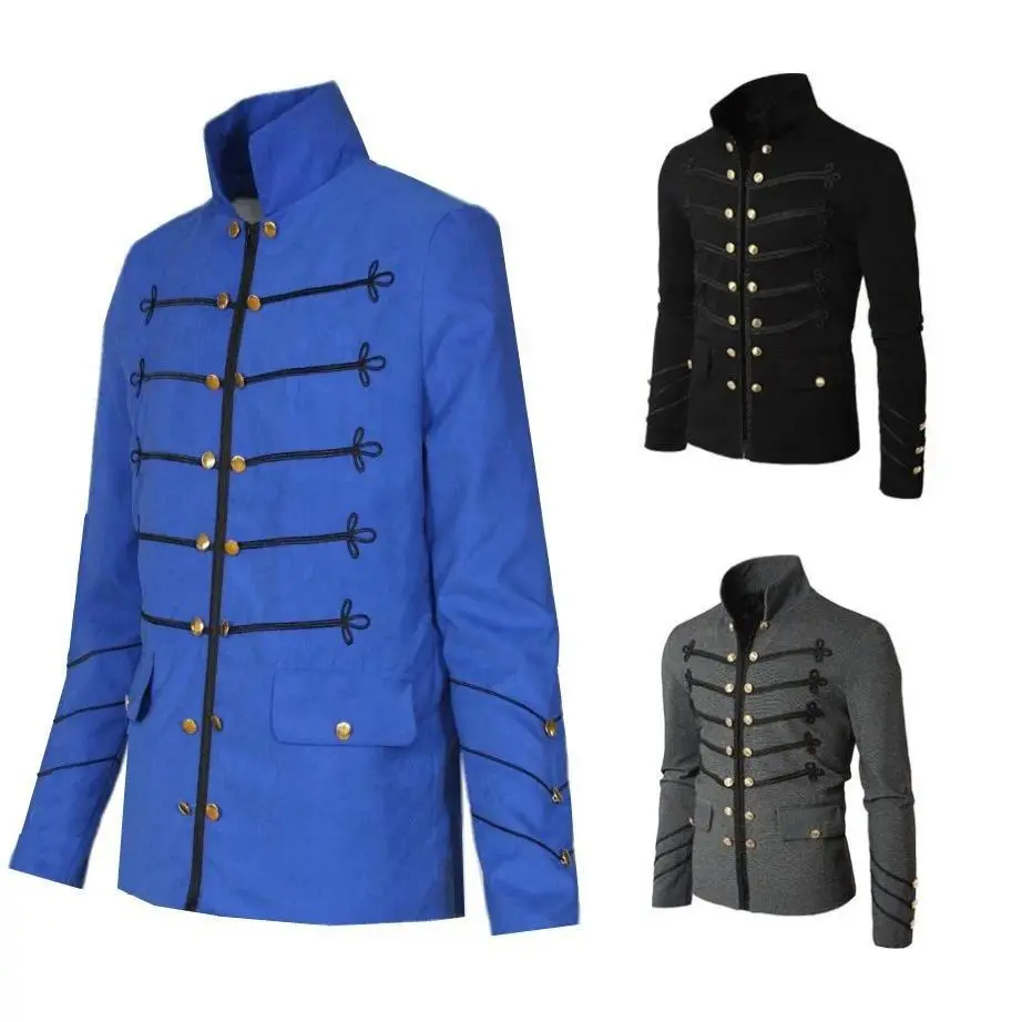 Men Gothic Clothing Military Jackets Medieval Vintage Jacket Stand Collar Rock Frock Coat Men's Retro Punk Coat