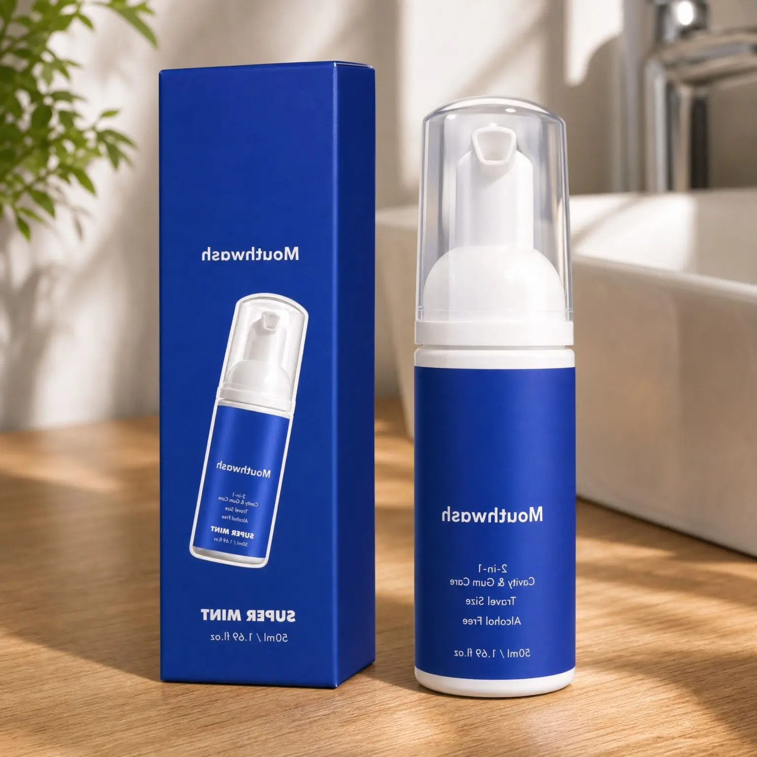 2-in-1 Waterless Foam Mouthwash & Toothpaste, Alcohol-Free Fluoride-Free Korean Formula, Travel Oral Care 1.69oz for Fresh Breath On The GoGift