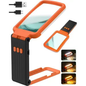 15X Magnifying Glass with Light and Stand, Rechargeable Folding Handheld Real Glass Magnifier, 3 Color Modes Dimmable for Reading Small Prints, Seniors with Macular Degeneration