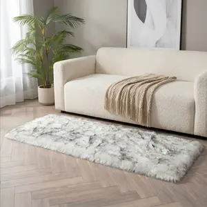 1pc Black and White Mix Square Faux Wool Accent Rug, 80% Acrylic 20% Polyester Soft Plush Texture for Bedroom Bedside Living Room Kitchen, Non-Shedding & Cozy, Minimalist Creamy Home Decor Floor Mat