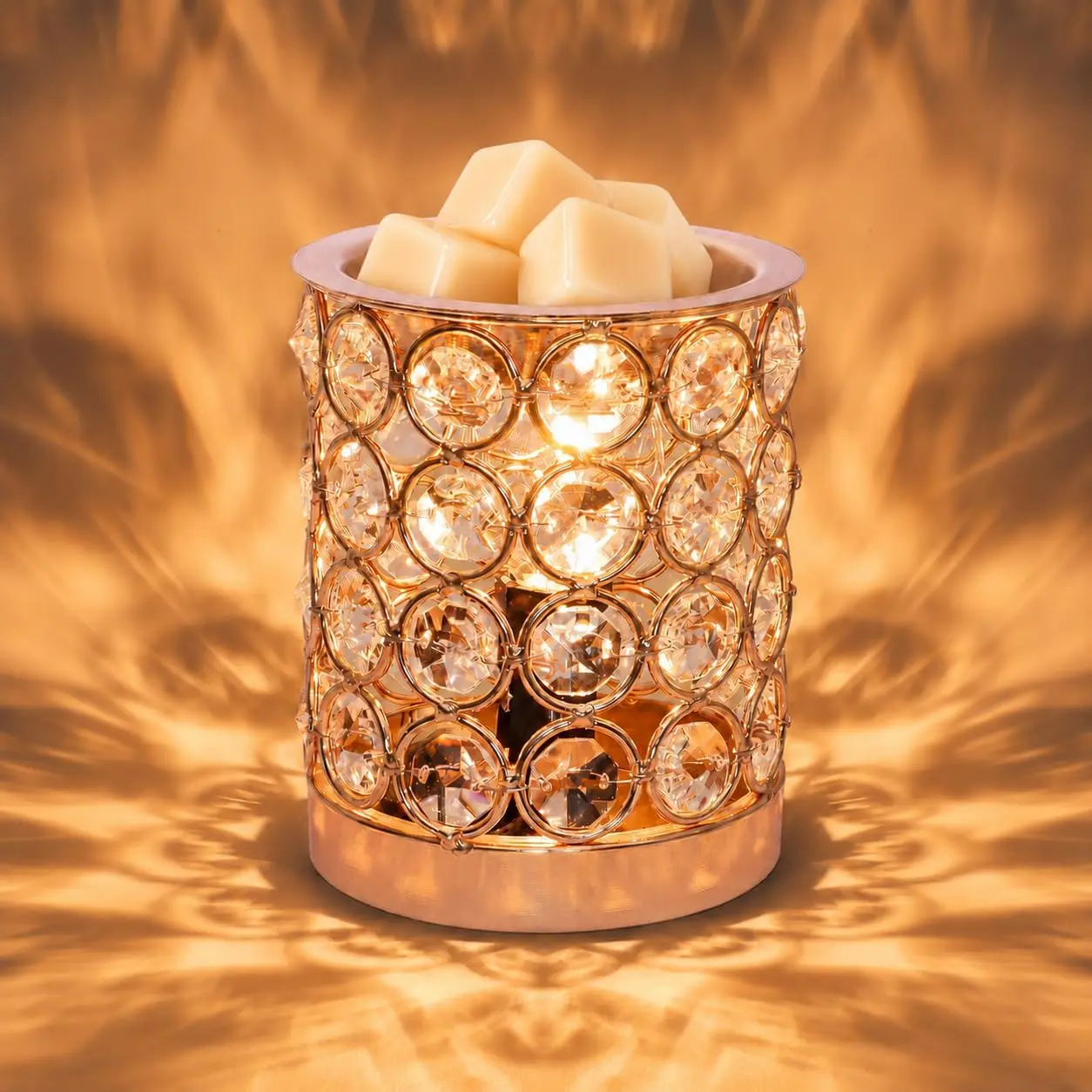 Crystal Wax Melt Warmer Candle Wax Warmer for Scented Wax 2 in 1 Wax Melts Fragrance Warmer Wax Cubes Melter Home Office Deco Night Light Valentines Day Birthday Gifts for Women Mom Girl(01-Gold)