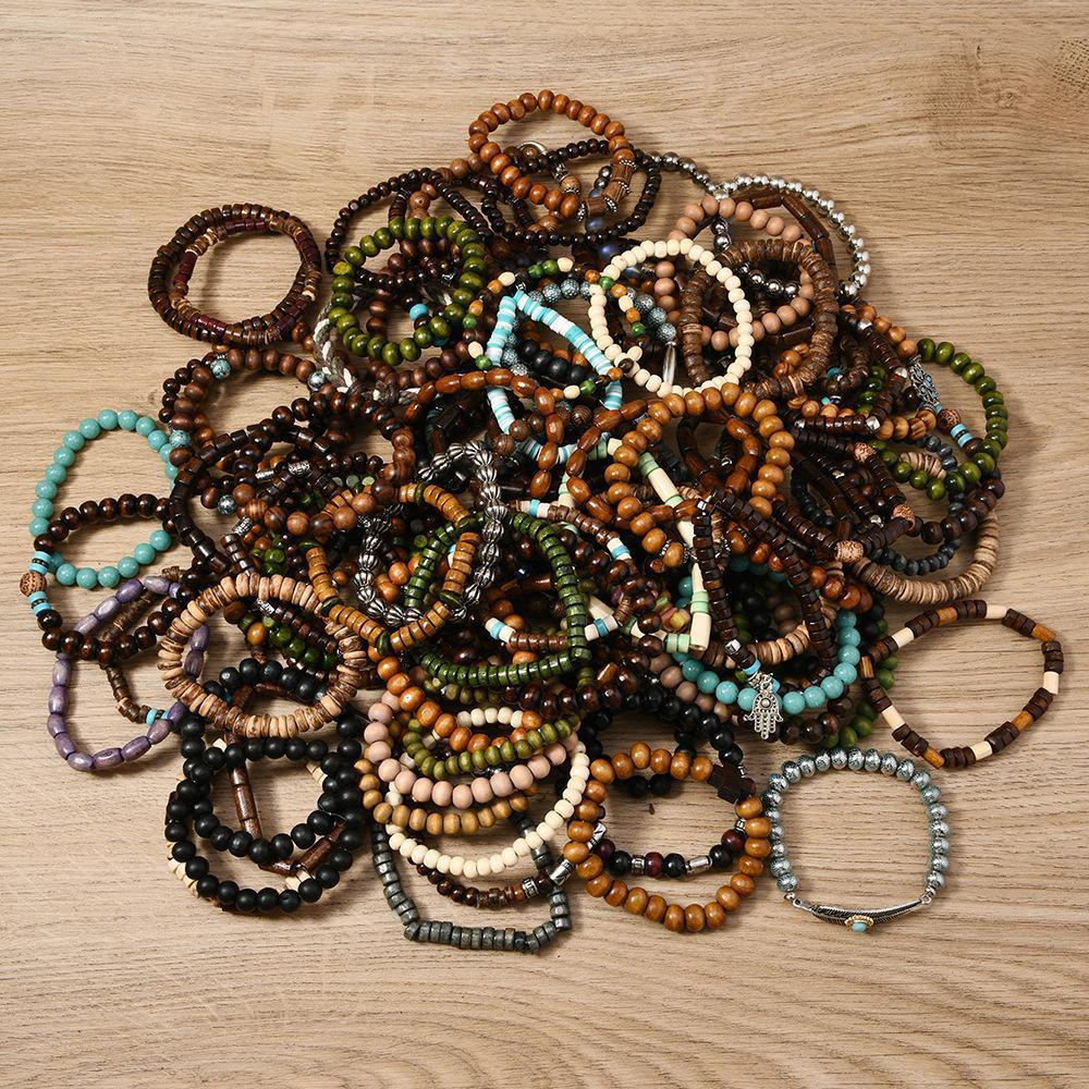 Random 36/41/72 Pcs Vintage Bohemian Style Beaded Bracelets Set - Handmade with Elastic String, Coconut Shell & Wooden Beads, Stylish Women's Retro Jewelry, Perfect for Daily Wear & Holiday Gifting