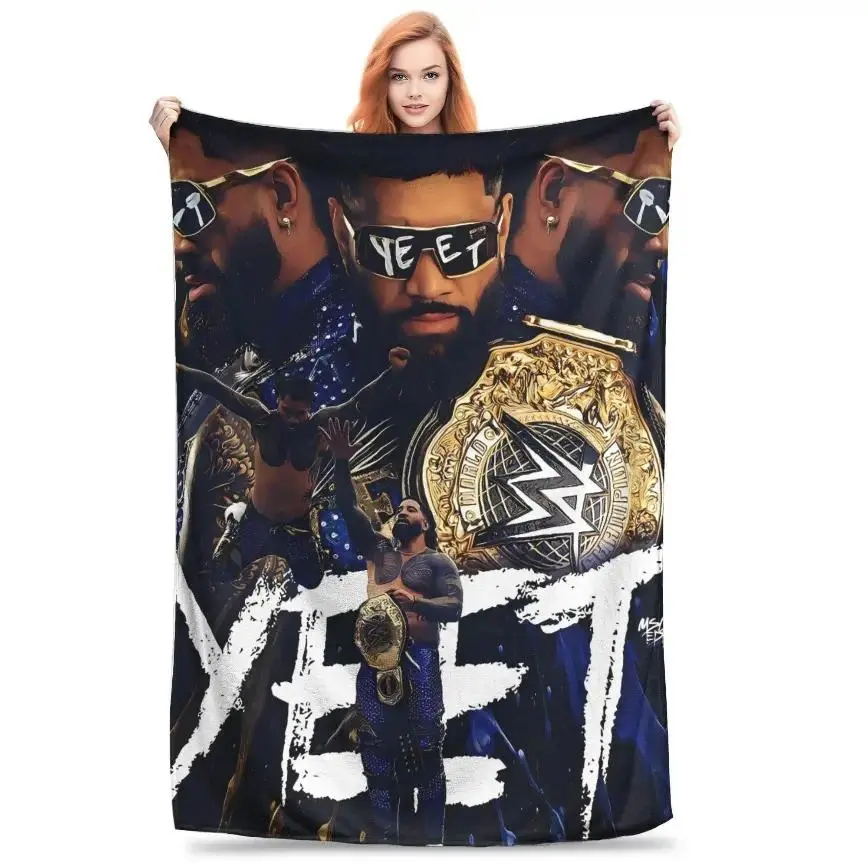 Jey Uso Yeet WWE Wrestling Throw Blanket - Soft Plush Fleece, All-Seasons Unisex Bedding, Printed Image Sports Room Decor Gift for Fans, Outdoor Activities
