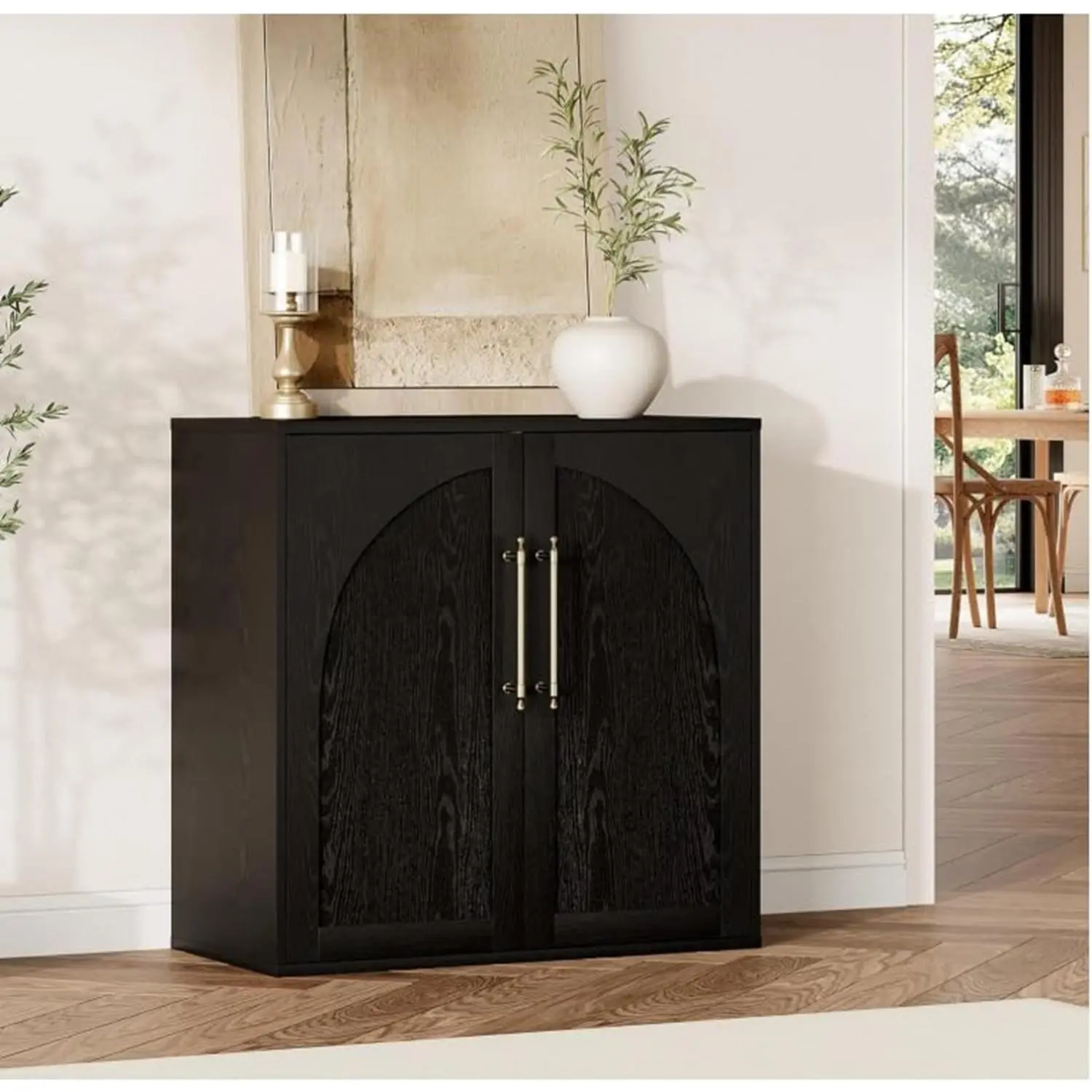 Modern Farmhouse Arched Door Storage Cabinet, 2 Adjustable Shelves & Anti-Tip Kit, Small Sideboard Buffet Cabinet, Media Console for Living Room, Kitchen, Coffee Bar, Bedroom