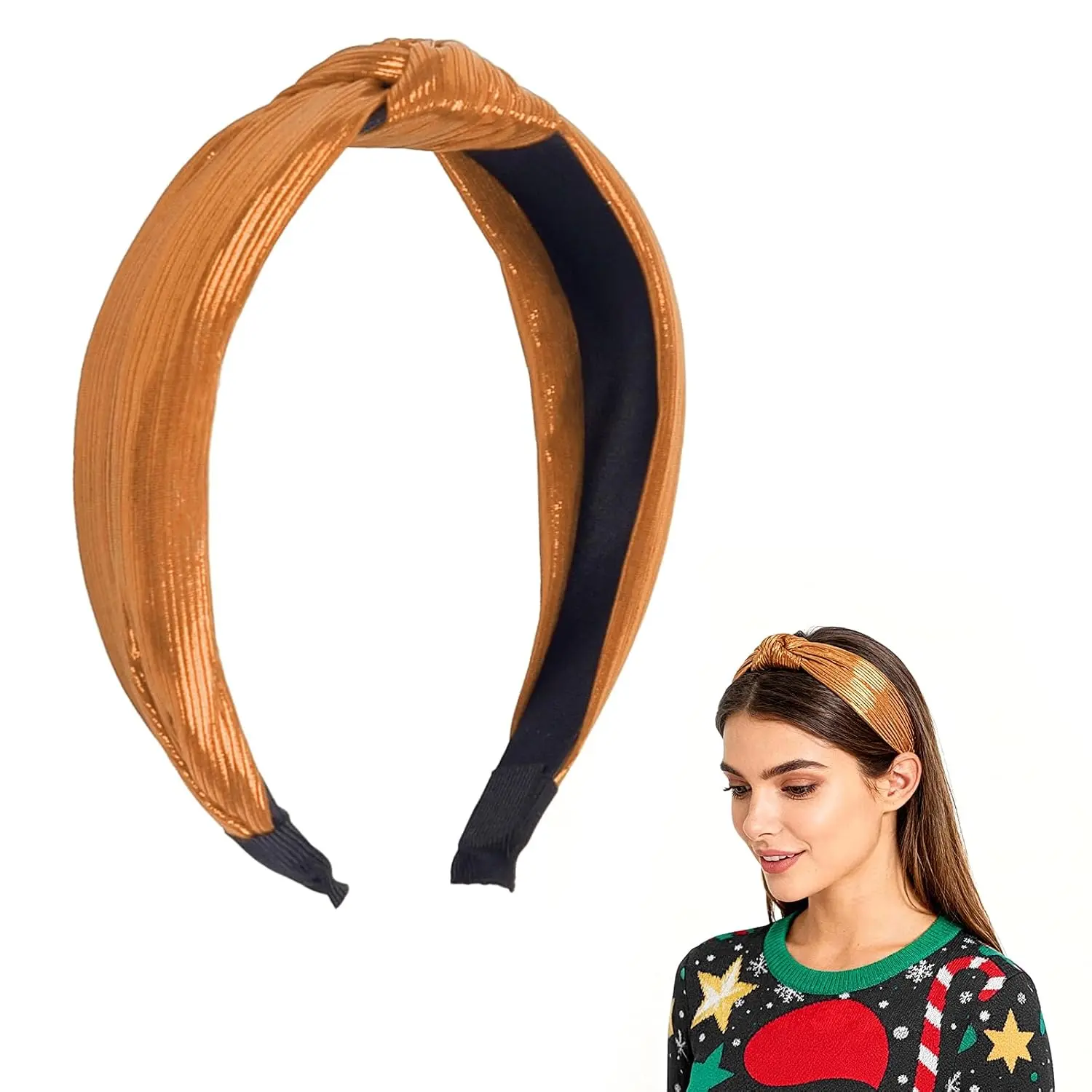 Christmas Knotted Headbands For Women Girls Glitter Wide Knot Hair Bands Hair Accessories for Xmas  Year Birthday Party Supplies (, 1 Count (Pack of 1))