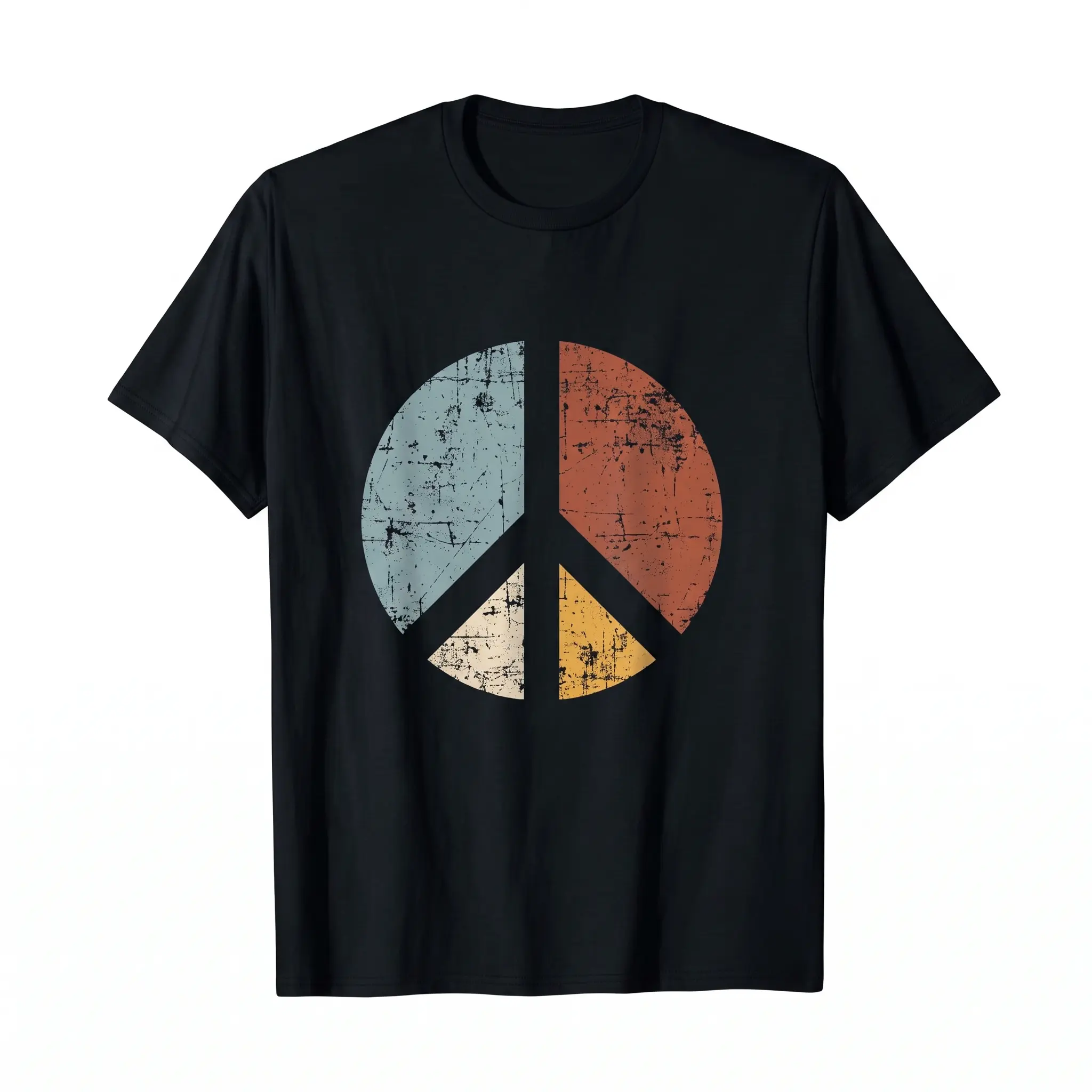 Vintage Distressed Retro Color Peace Sign Graphic T‑Shirt, 70s Hippie Peace Symbol Tee, Retro Boho Apparel, Unisex Cotton Shirt Gift For Peace Lovers Hippie Fans Men Women LK00150TD