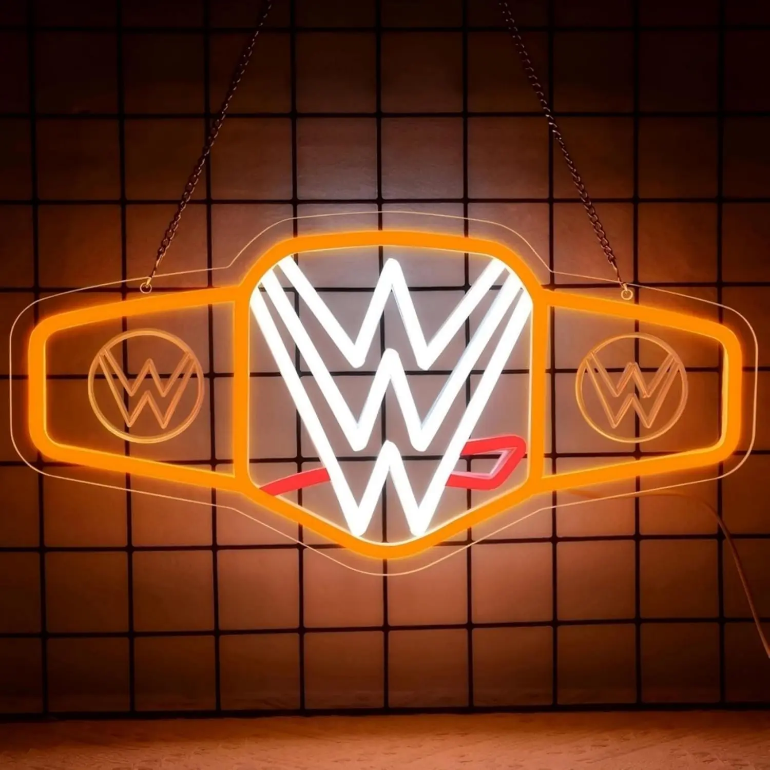 Wrestling Neon Sign LED Wall Decor with Bright Colored Wrestling Belts and Logos for Gaming Bedrooms, Match Parties, Sports Fan Gifts, Sports Themed Lighting, Gym and Man Cave Decor