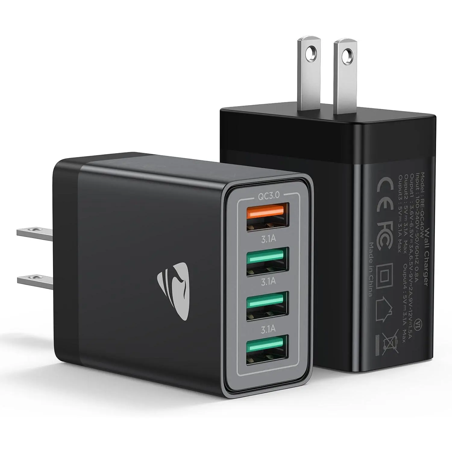 [2-Pack] USB Wall Charger,40W 4-Port USB Charger Block Cube QC 3.0 Power Adapter Plug   Block  Box Brick for  16 15 14 13 12 11 Pro Max, , , , Android Phones