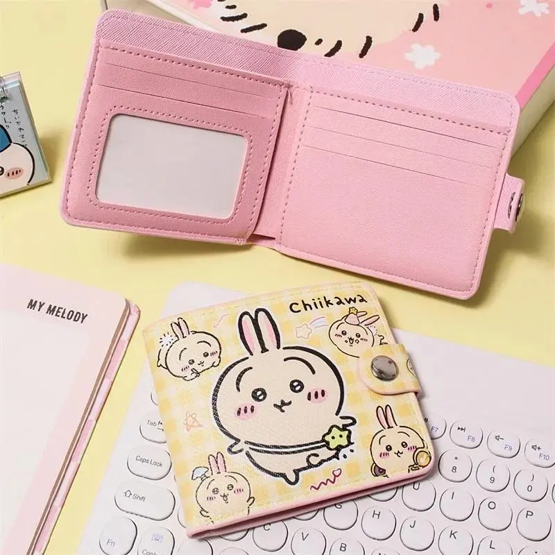 Cute Chiikawa Wallet Kawaii Hachiware Usagi Short 2-Fold Pu Button Coin Wallet Card Bag Student Change Purse Birthday Gifts