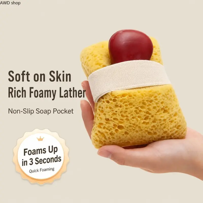 2Pcs Soft Bath Sponge with Soap Pocket, Quick Foaming Shower Scrub Sponge, Gentle Body Cleaning Loofah for Smooth Skin Daily Shower Use Lightweight Personal