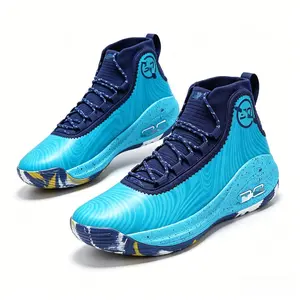 Stylish Patterned High-Top Basketball Sneakers, Breathable Mesh Lining, Shock Absorption Midsole, Anti-Slip Durable Outsole, for Training and Streetwear
