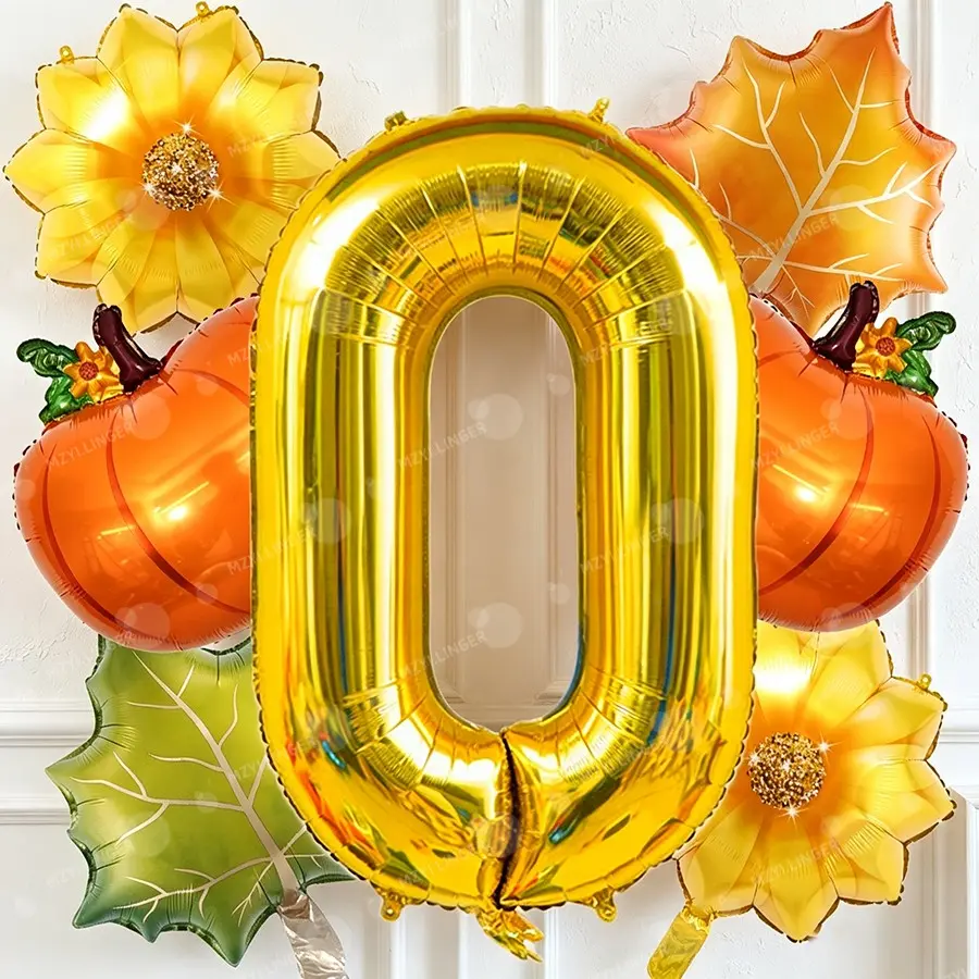 Pumpkin Maple Leaf Flower Balloons Set with Number Balloons, Perfect for Fall Thanksgiving First Birthday Party Decorations