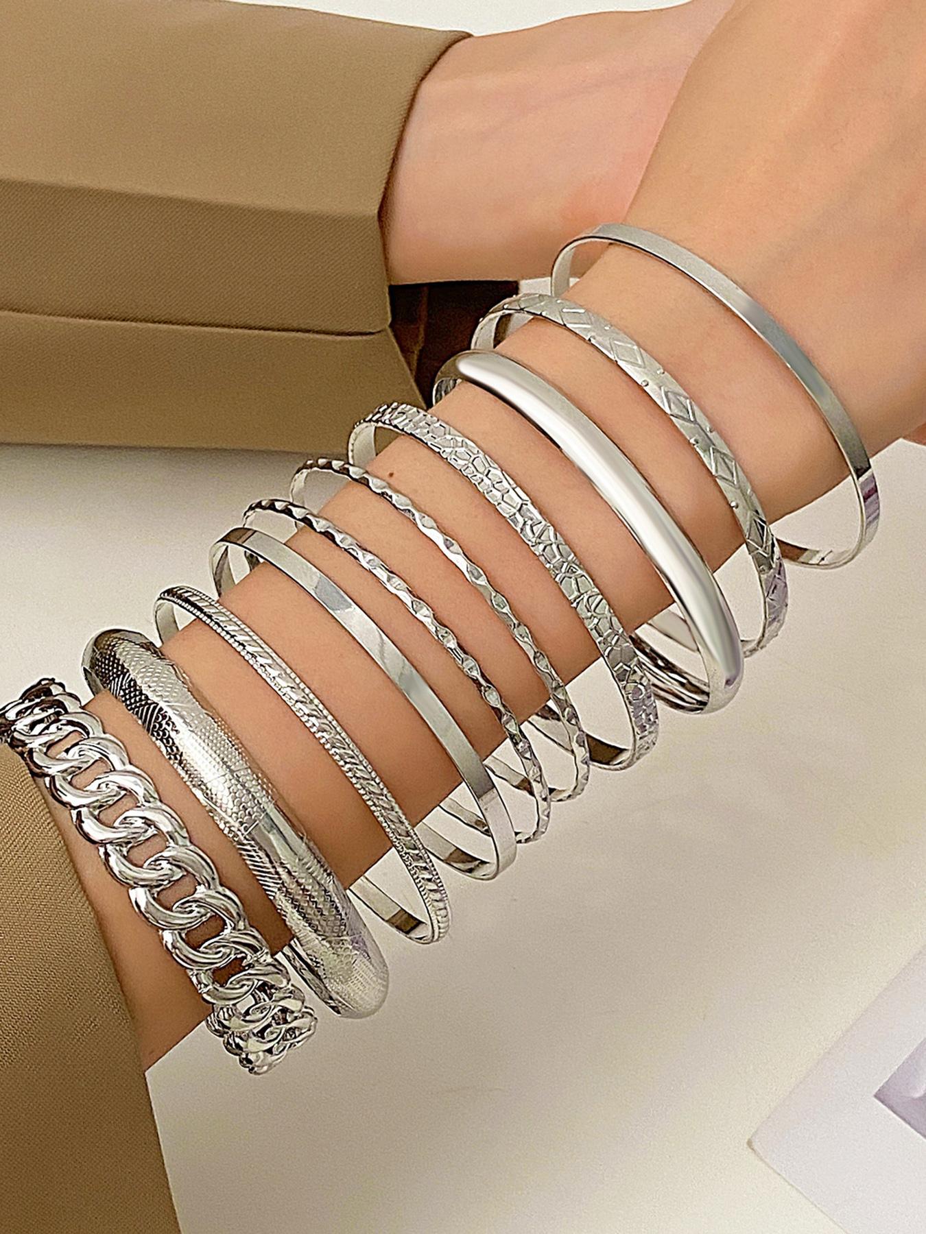 Women's Boho Style Hollow out Design Bangle Bracelets, 10pcs/set Vintage Trendy Matching Bracelets, Chic All-match Jewelry As Birthday Gift for Girlfriend