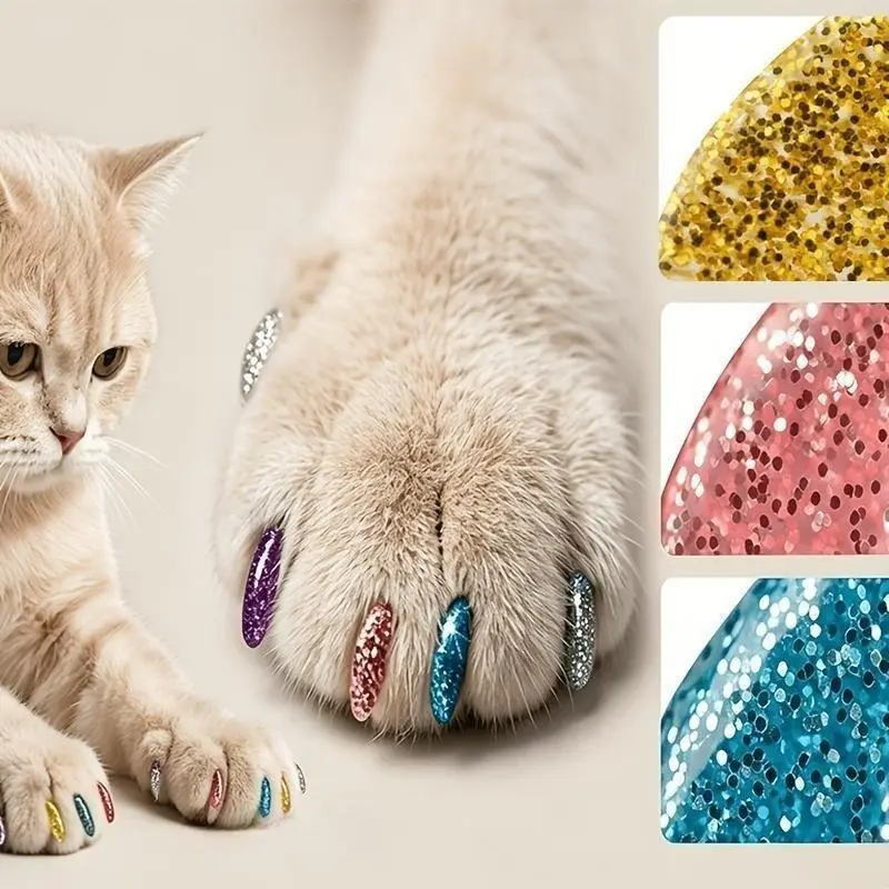 60Pcs Sparkling Color Soft Cat Nail Caps, Non-Toxic Safe Anti-Scratch Pet Claw Covers, Damage-Free Cat Paw Protector Caps to Prevent Furniture Scratching for Kitten & Cats Daily Use, M, Furniture Safe