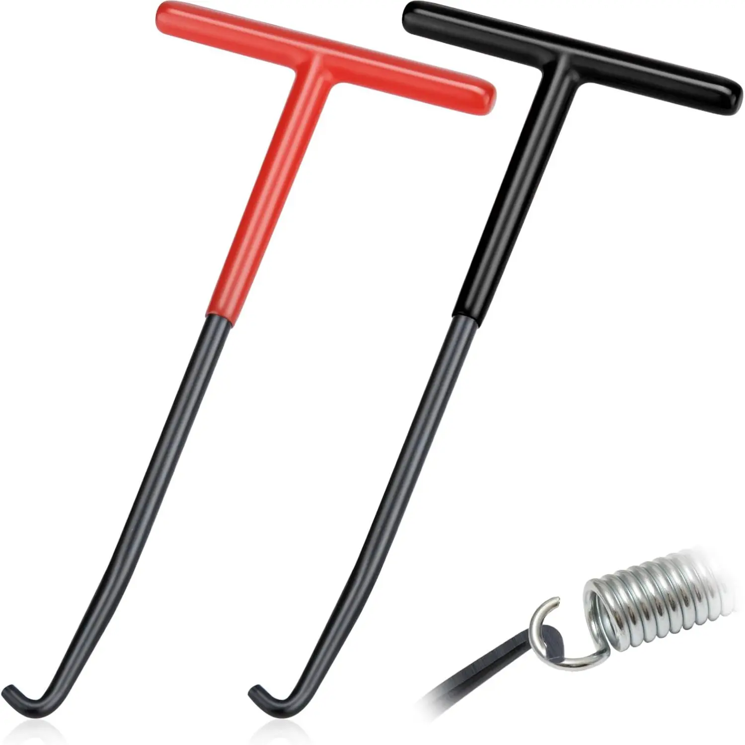 2 PCS Exhaust Spring Puller Tool, Motorcycle Exhaust Spring Hook, T Shaped Handle Spring Removal Tool with Rubber Coating, Snowmobile Accessories Motorcycle Dirt Bike (Red and Black)