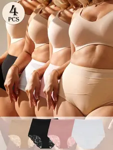 Women's Plus Size Lace Patchwork Triangle Panties, High Waist Tummy Control, Comfortable, Elegant, Chic and Fashionable, Ideal for Everyday Wear and Gifts