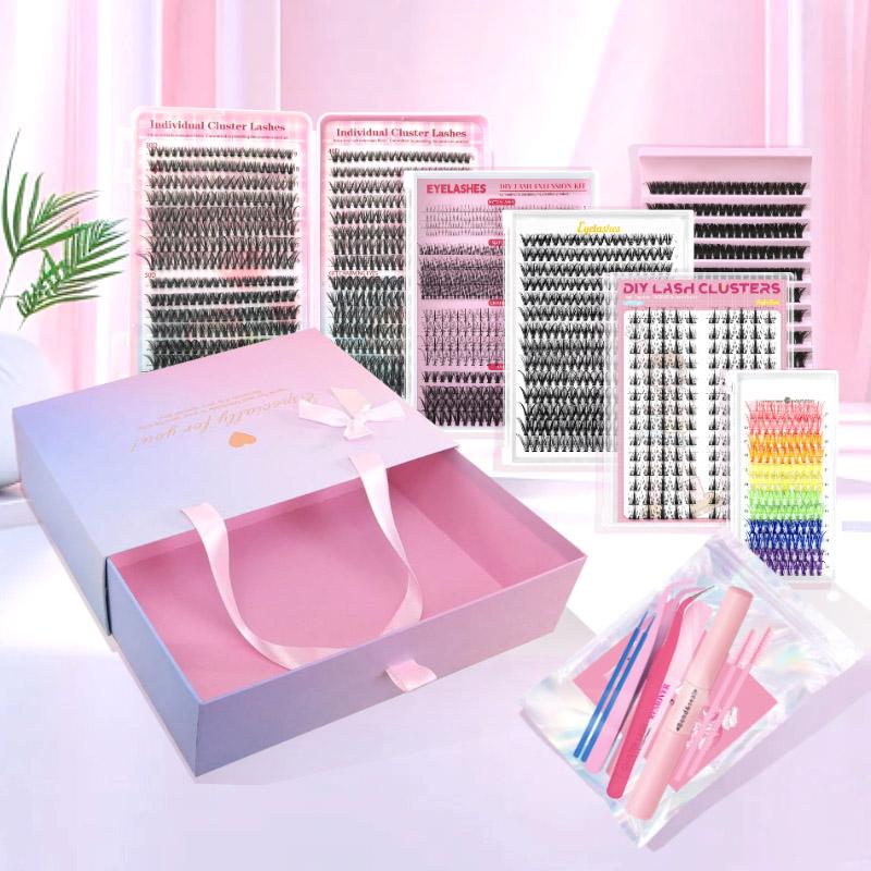 Gift Set (6 Kits /5 K) Individual Fasle Eyelashes with Lash Applicators, Three Styles Lashes, Natural, Thick & Personality Styles in One Box, Lash Applicators Including Lash Bond and Seal, Remover, Tweezers, Brush & Swabs. One Box Meet All your DIY Demand