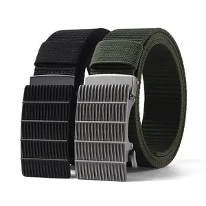 Nylon Tactical Belt with Alloy Toothless Automatic Buckle, Heavy Duty Adjustable Belt for Men