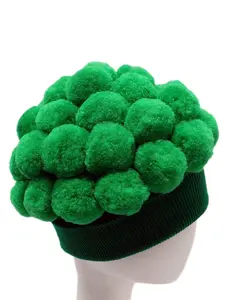 Funny Broccoli Hat, Fall Winter Warm Knit Beanie, Large Pom-Pom, Prankish Vegetable Brain Cap, Cozy Textile Headwear