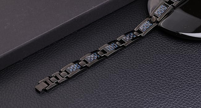 Magnetic Bracelets for Men Pain Relief, Stainless Steel Magnet Therapy Bracelets with Unique Blue Carbon Fiber & 3500 Gauss Powerful Neodymium Magnets, Adjustable with Sizing Tool