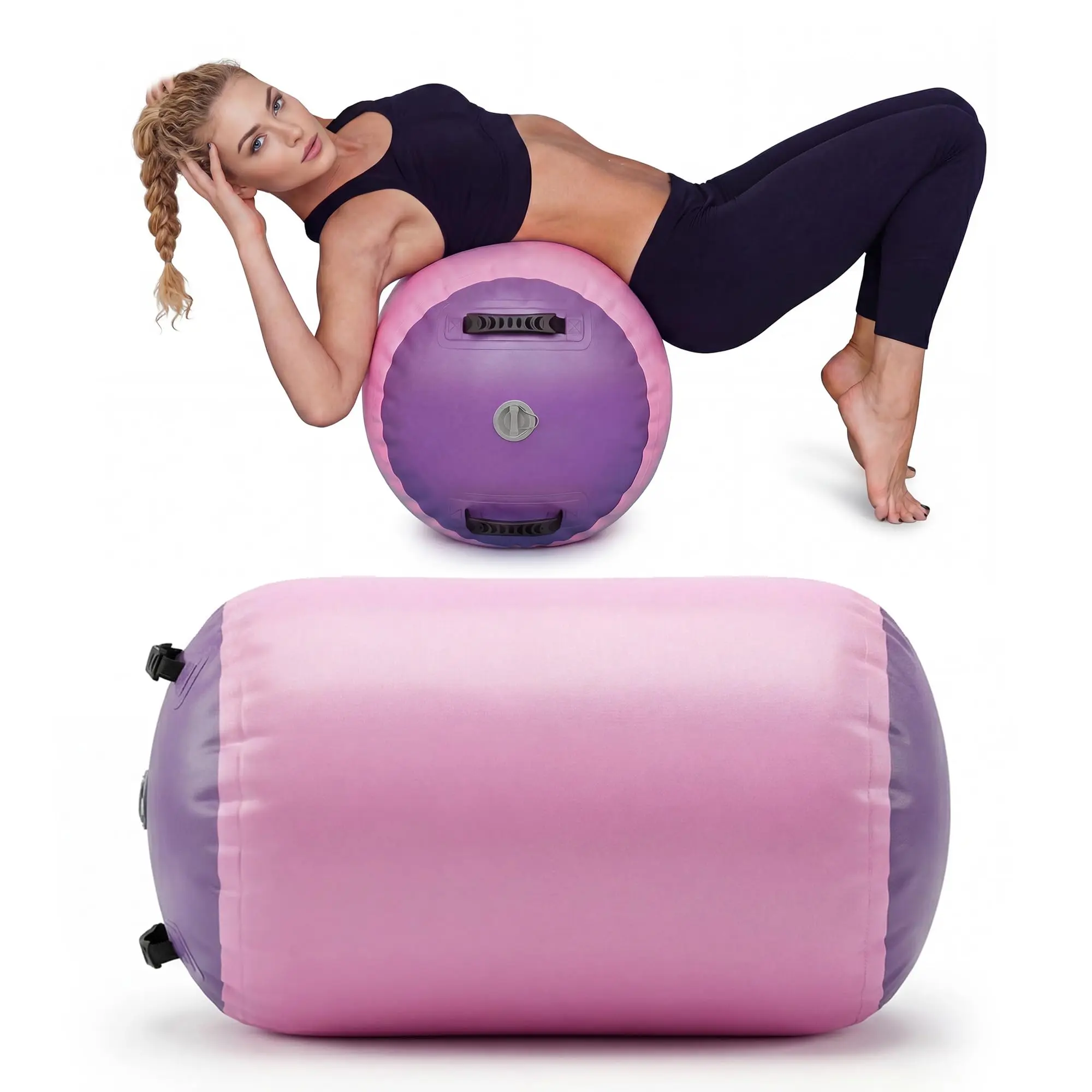 Inflatable Gymnastics Air Roller Barrel - Back Handspring & Backbend Trainer - Waterproof, Durable, Portable Tumble Track Roller for Kids, Cheer, Yoga & Home Gym