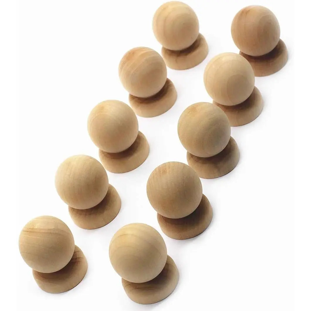 10-Pack Unfinished Solid Wood Ball Cabinet Knobs Pulls Handles for Dresser Drawers, 1.38" Dia, 1.75" Height