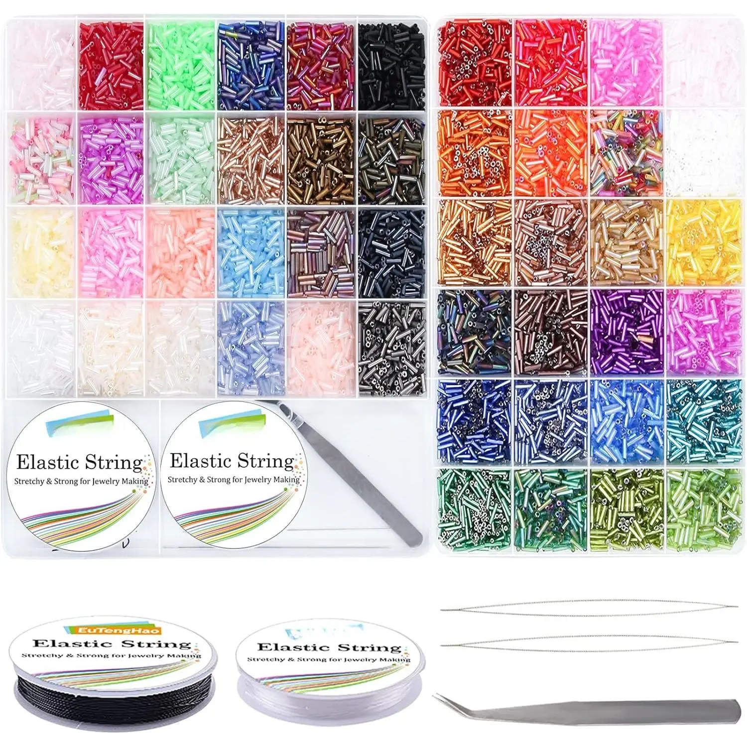14400 count Tube Beads Kit, Glass Bugle Seed Beads Small Craft Beads for DIY Crafting  Making Supplies (7mm, 300 Per Color, 48 Colors)