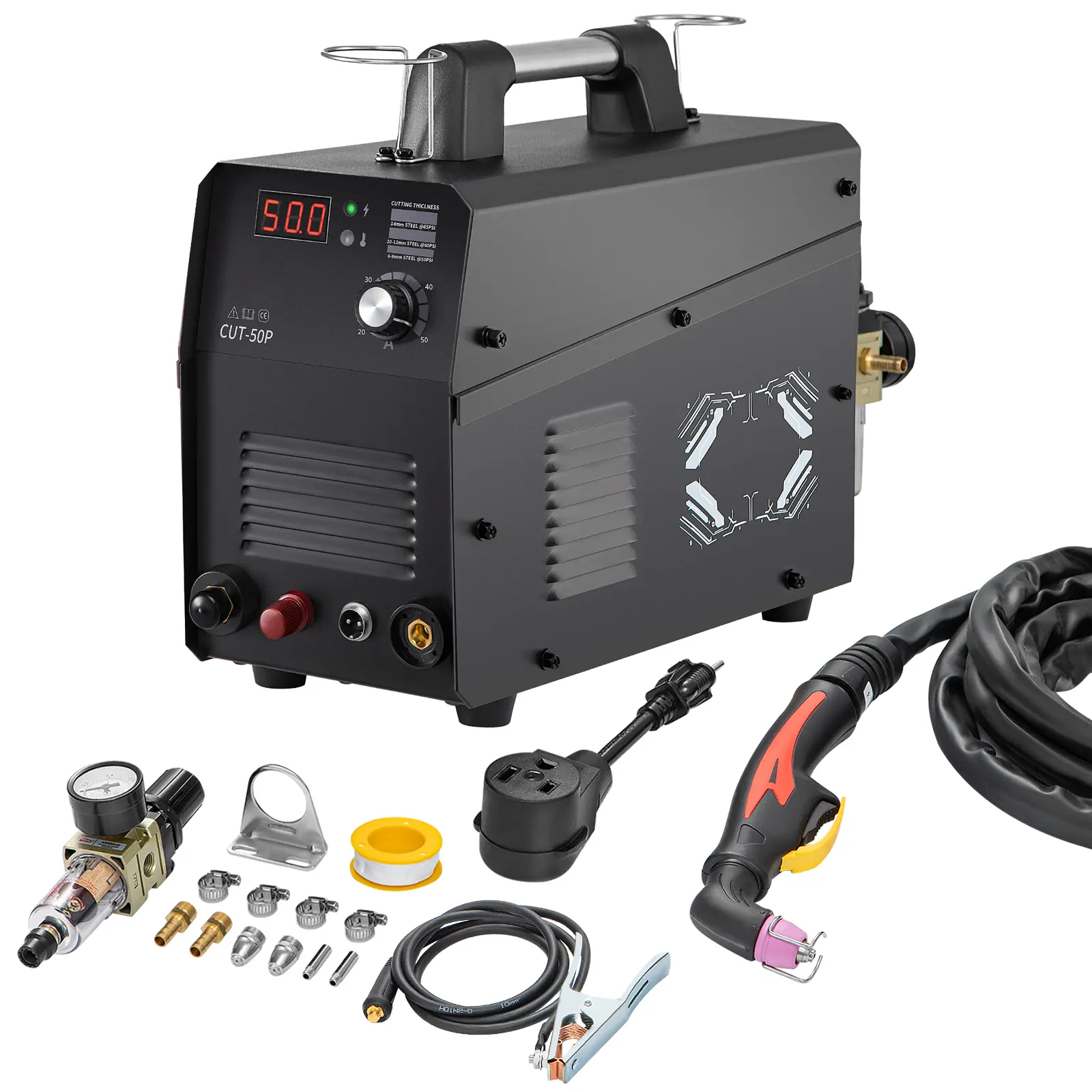 Plasma Cutter, 50Amp, Non-Touch Pilot Arc Air Cutting Machine with Torch, 110V/220V Dual Voltage AC IGBT Inverter Metal Cutting Equipment for 1/2" Clean Cut Aluminum and Stainless Steel