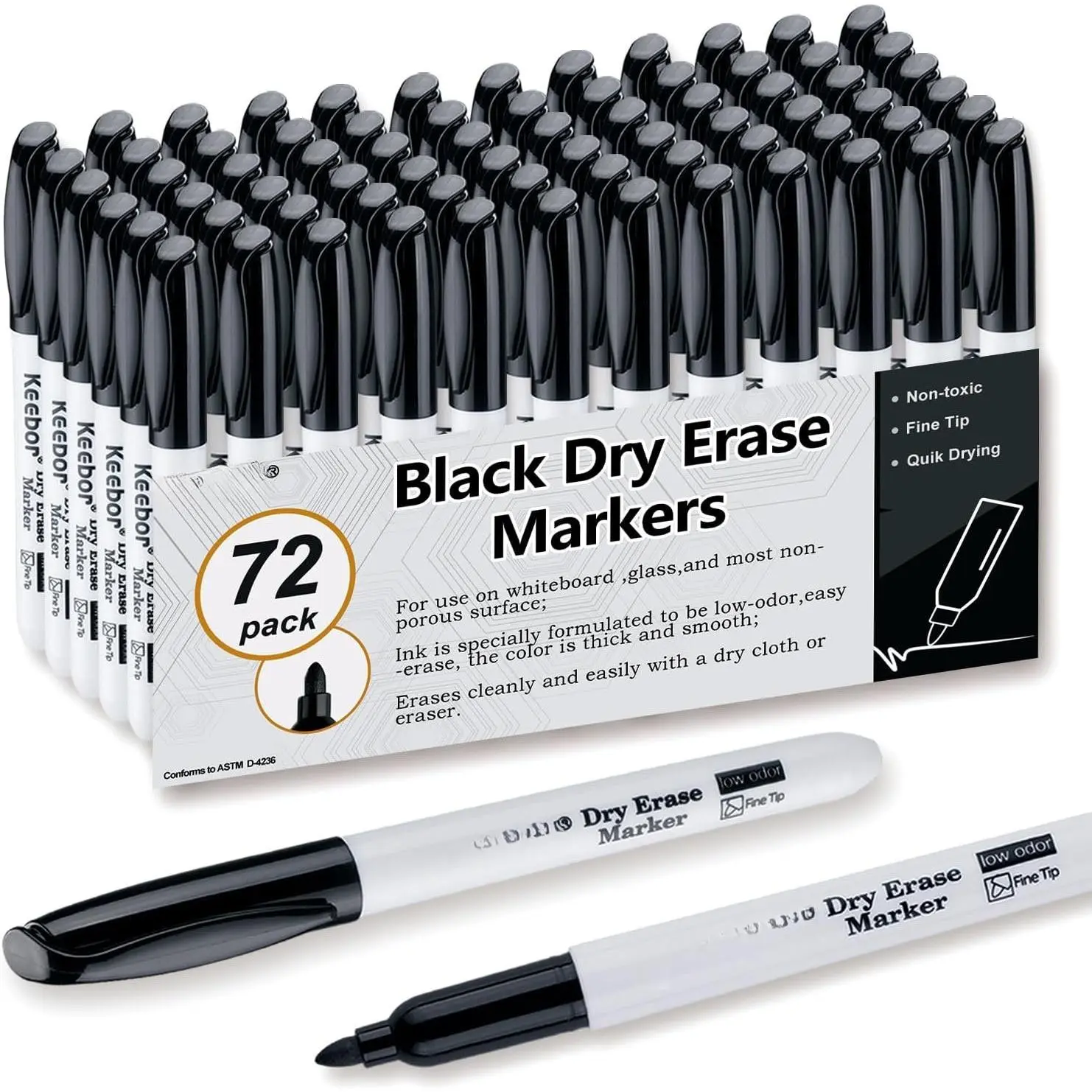Fine Tip Dry Erase Markers - Bold Black, Long-Lasting ink, Low-Odor - 72 Pack Whiteboard Markers Bulk for , Office,  to School Supplies | Bold Black, Long-Lasting ink, Whiteboard Markers Bulk for , Office,  to School Supplies