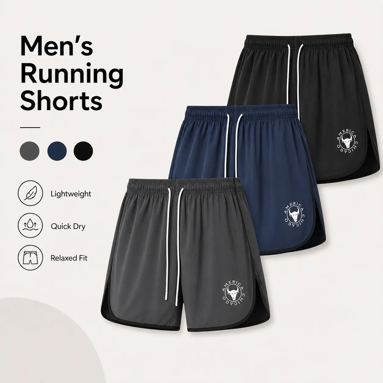 Men Quick Dry Athletic Running Shorts Elastic Drawstring Split Hem Lightweight Breathable Gym Workout Casual Summer Shorts