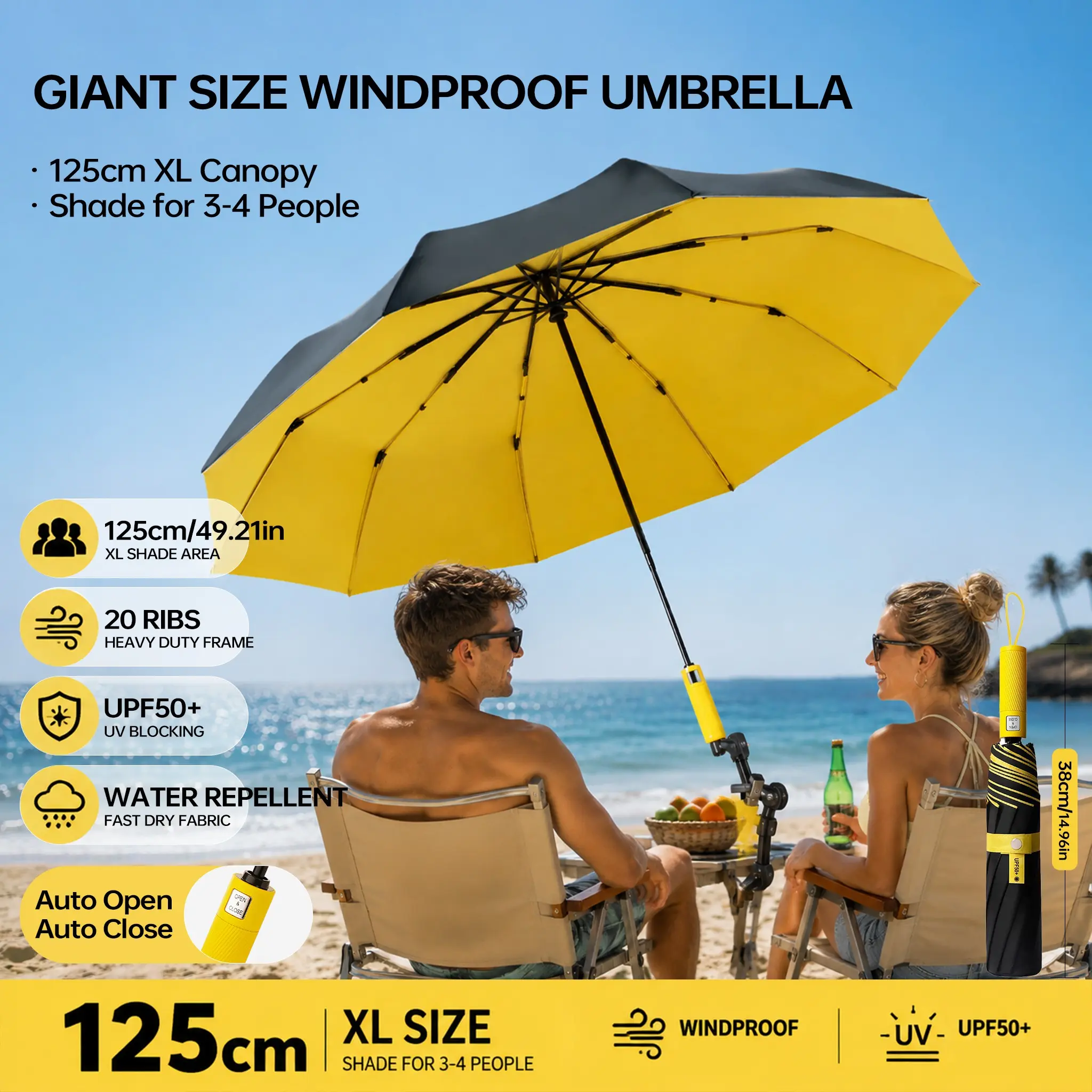 Upgrade Long Handle Umbrella, 10 Spokes, Dual Frame, 125cm Diameter, Sunshade Umbrella, Outdoor Umbrellas, UV Protection, Suitable for 3-4 People, Colored Handle, Outside Umbrellas