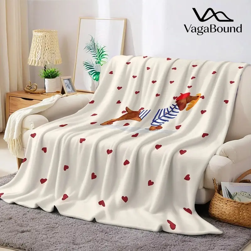 French Dachshund Flannel Blanket Warm Soft Halloween Christmas Couch Warm Cozy Decorative Decor Gift for All Season