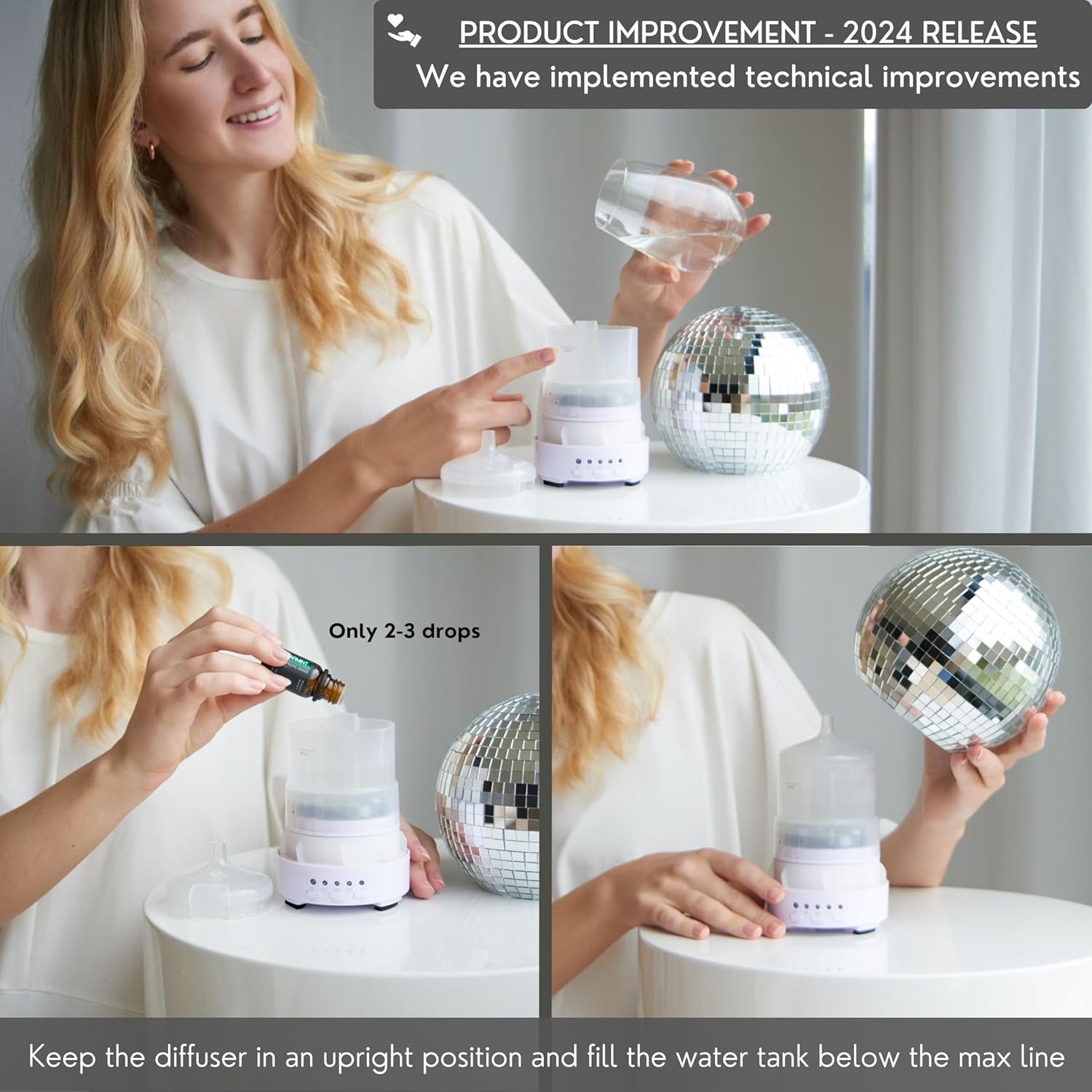 Disco Ball Diffuser - Original Rotating Disco Essential Oil Diffuser with Whisper Quiet Operation, 14 Color Night Light & 4Time Settings |     Cute Eclectic Home Decor for Medium Room Silver