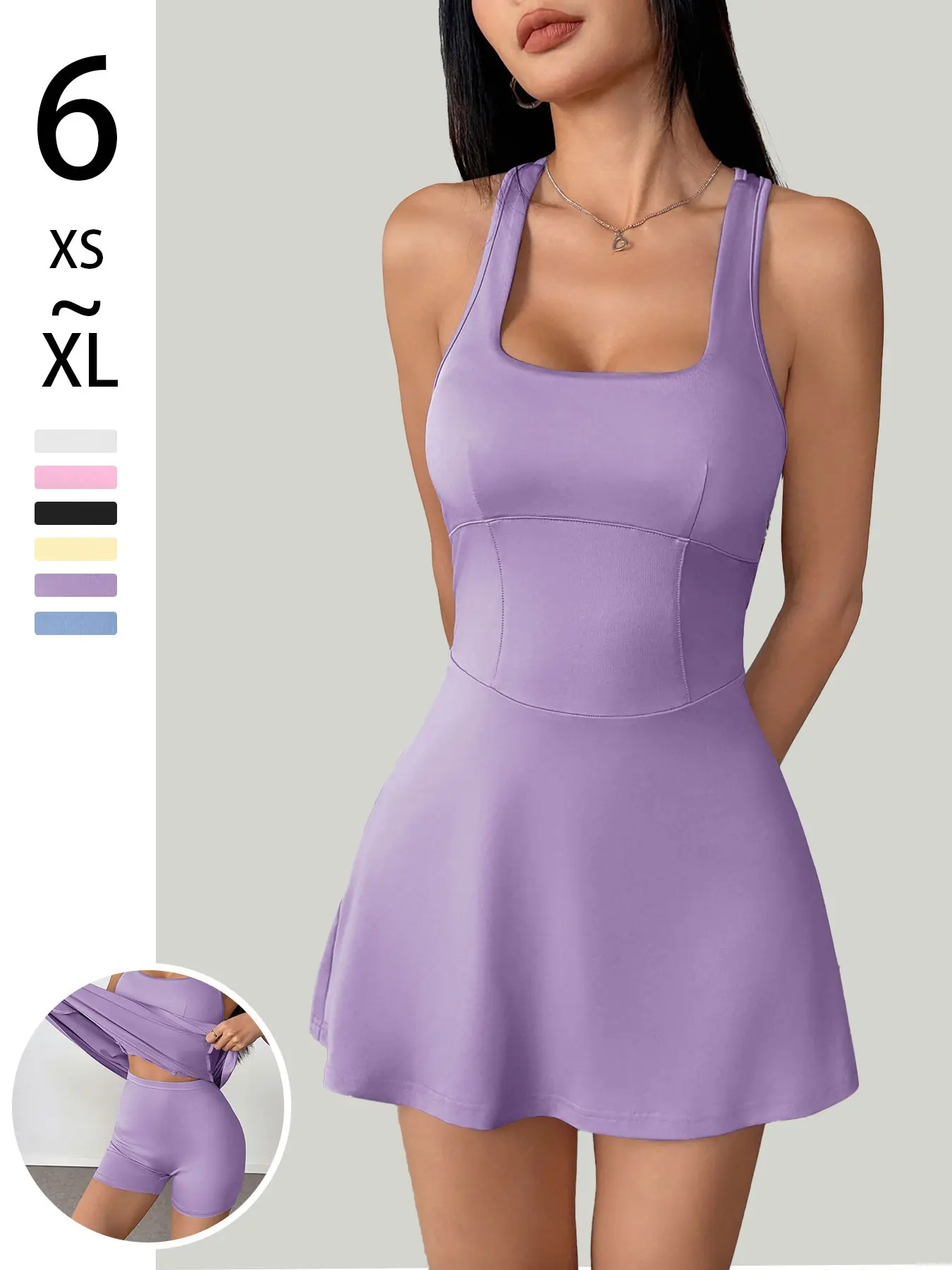 New Square Neck Women's Sport Dress, Casual Comfortable, Ideal for Running, Tennis, Fitness, Ladies' Sports