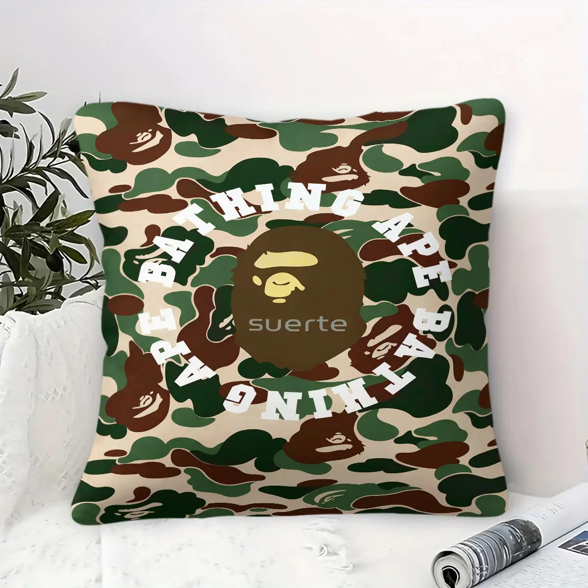 Street Camo Style Throw Pillow, Decorative Cushion, Accent Pillow, Includes Pillow Core, Retro Urban Camouflage Print Pillow, Cool Fashion Home Ornament for Teens, Youth Bedroom, Gaming Room, Sofa & Dorm Decoration