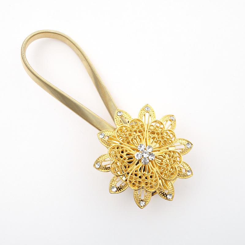 2pcs Crystal Flower Curtain Tiebacks Magnetic Holdback Clips, High Elasticity Spring Wire Fixing Accessories for Home Office Decorations Easy Install Curtain