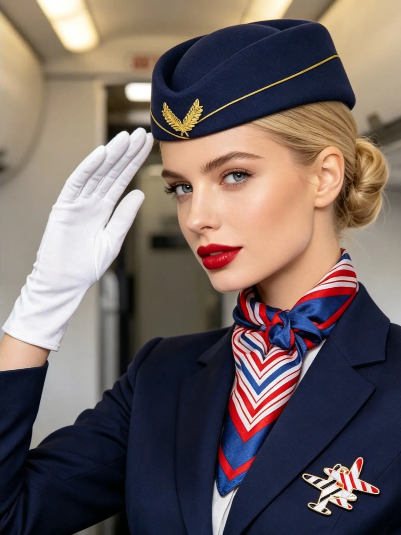 Stewardess Dress Up Full Set Props Hat Brooch Gloves Scarf Combination Makeup Party Stage Show Cosplay Accessories Costumes Clothes