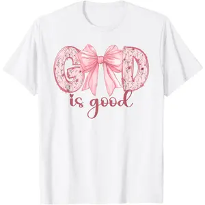 God is Good All The Time Coquette Bow Christian Women T-Shirt