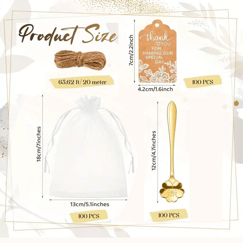 For Weddings, Bridal Showers & Parties, Complete Guest Favor Solution, 300 Pcs Wedding Gold Floral Teaspoon Favor Set, Teaspoons, Gift Tags, Drawstring Bags & Hemp Rope, Effortlessly Prepare Guest Favors, Wedding Favor Supplies For Weddings, Bridal Showers & Parties, Complete Guest Favor Solution, 300 Pcs Wedding Gold Floral Teaspoon Favor Set, Teaspoons, Gift Tags, Drawstring Bags & Hemp Rope, Effortlessly Prepare Guest Favors, Wedding Favor Supplies