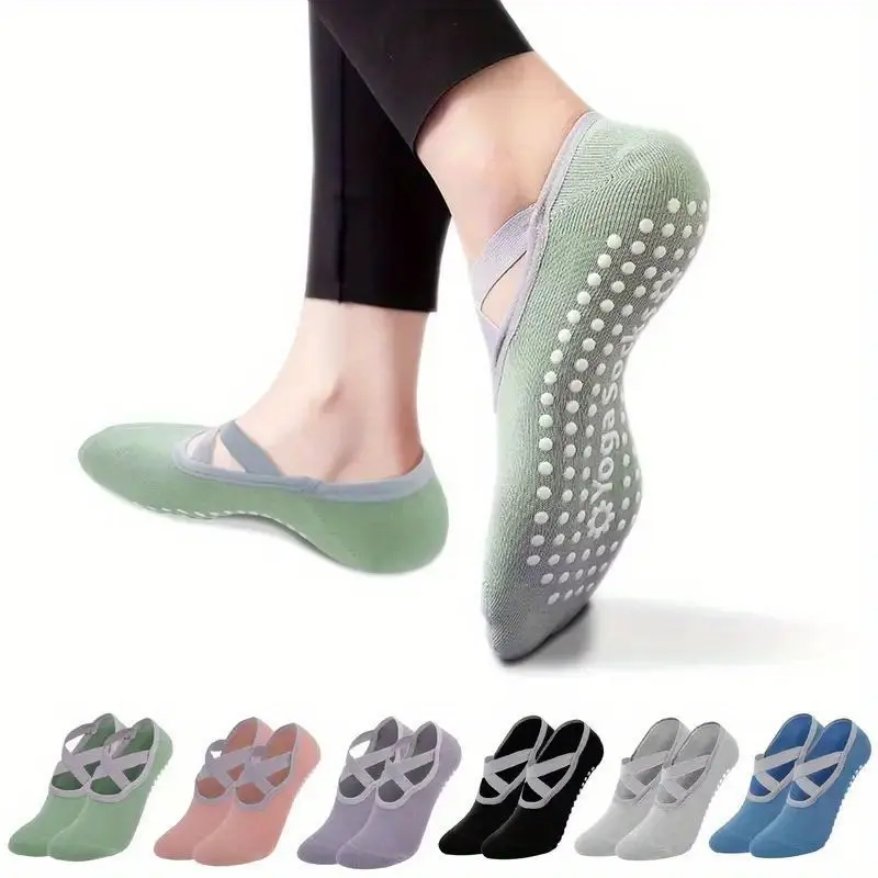 1pairWomen's Yoga Socks, Non Slip Cross Strap Sports Socks with Extra Grips In Yoga Ballet Barre Pilates