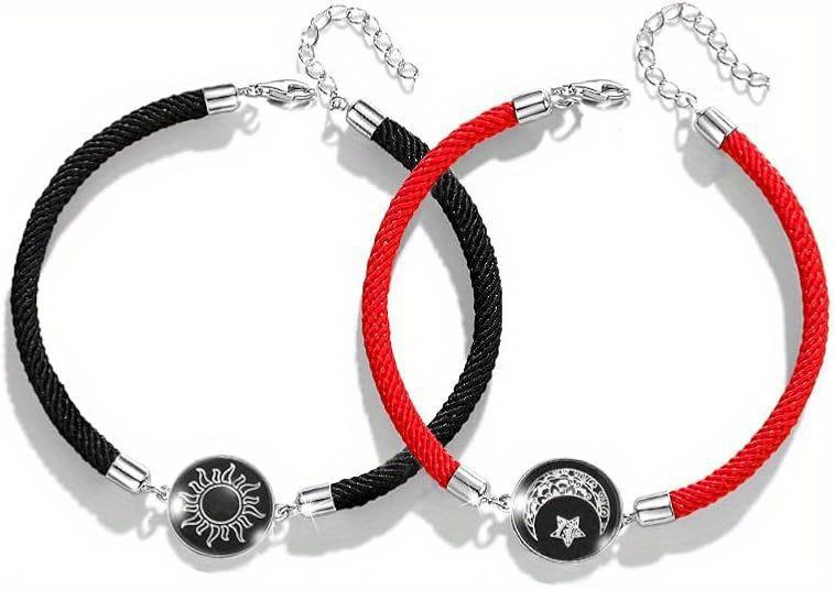 ​​2-Pack​​ Glow in Dark Couple Bracelets Set - Magnetic Sun Moon Matching Jewelry | Adjustable Luminous BFF Best Friend Soulmate Gifts for Boyfriend Girlfriend Couples Teens | Anniversary Valentine's Birthday Christmas Gift