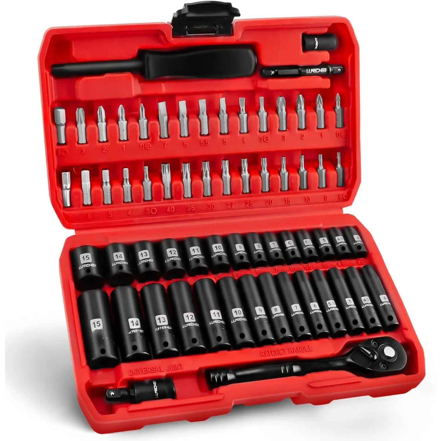 1/4" Drive Socket Wrench Set, 63 count Metric(4-15mm) | 1/4-Inch  Socket Set Deep and Shallow 6 Point, CR-V, Household&Automotive Repairing