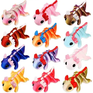 12 Pcs 3D Printed Axolotl 3D Mini Axolotl Toy Fidget Animal Flexible Cute Articulated Small Stress Pet Relief Fidget for Adult Party Favors Home Display(5-7cm)fidget toys