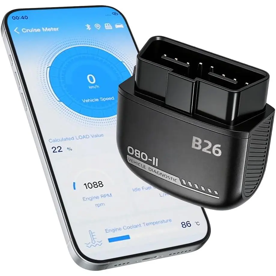 B26 Bluetooth OBD2 Scanner for iOS & Android - Subscription-Free Engine Code Reader, 2026 Upgraded Engine Diagnostic Tool, Reset Check Engine Light for Temporary & Pending Faults
