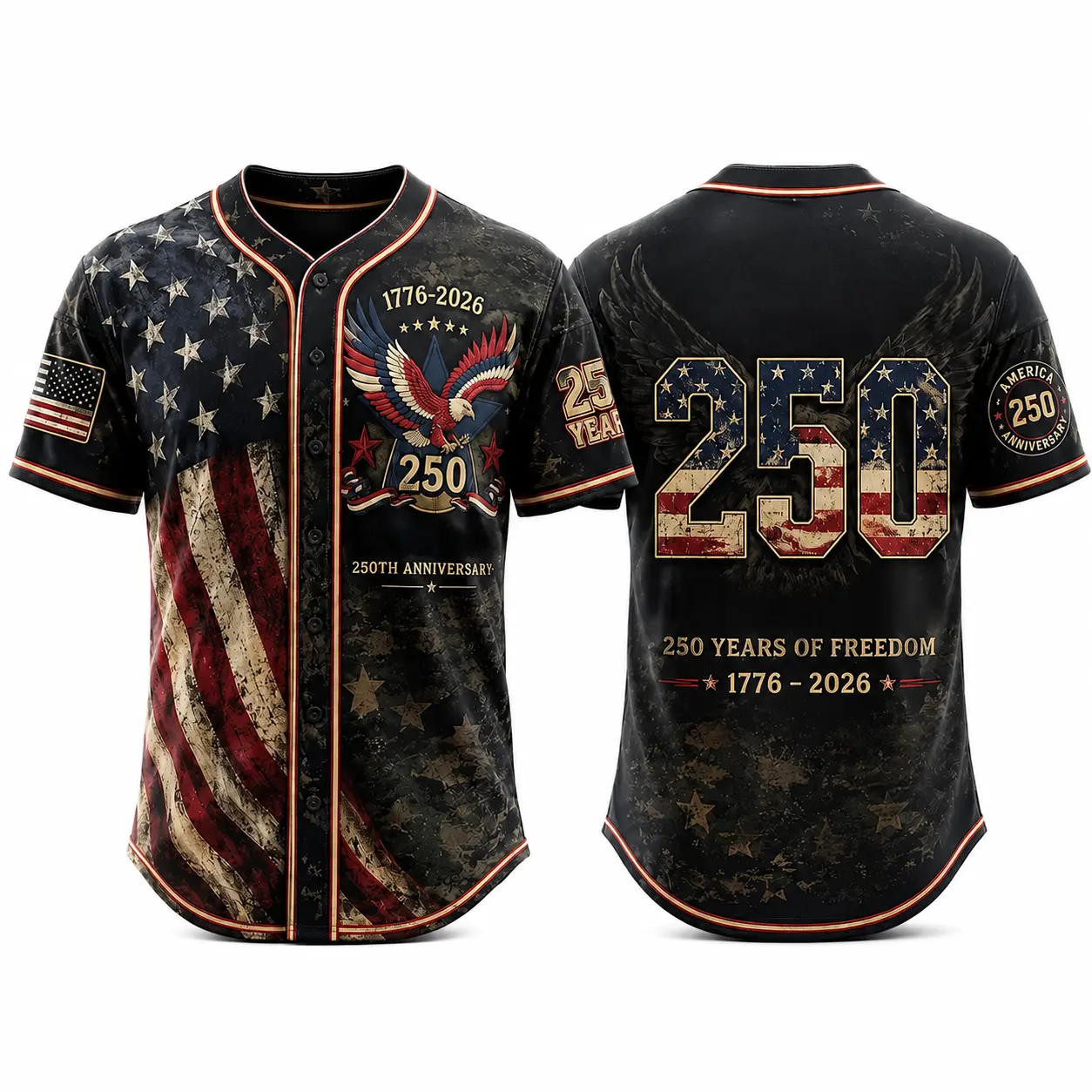 Patriotic USA 250th Baseball Jersey,Eagle 1776–2026 Printed Design, Unisex Men Women Button Up Shirt, Lightweight Polyester Fabric, 4th of July Summer Party Streetwear, Casual Holiday Outfit Gift，Size S-5XL, clothes, outfits, men's wear,men fashion
