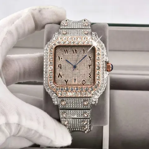 Unisex Full Diamond Square Chic Fashion Watch - Elegant Luxe Accent Timepiece, Ideal for Business Events, Men's Fashion Accessory, Chic Fashion Unisex Watches