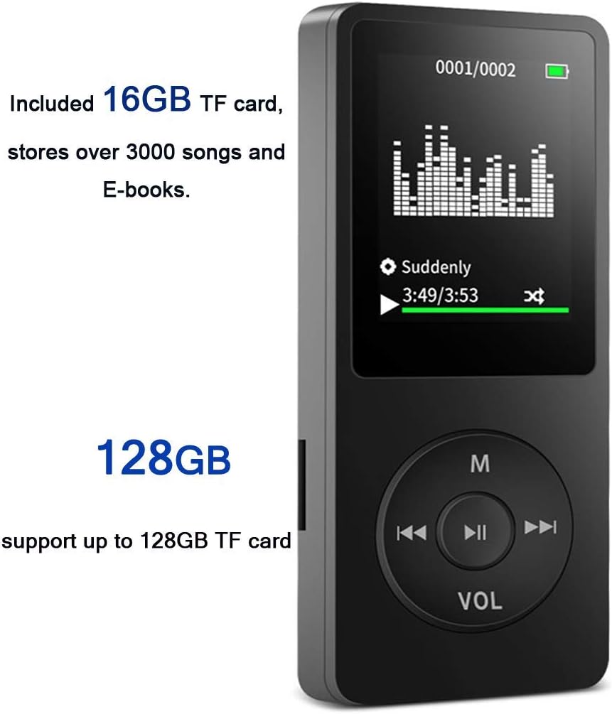MP3 Player with 16GB Memory Card Built in Speaker for Music Video Photo Playback FM Radio Voice Recorder Ebook Reader Expandable to 128GB