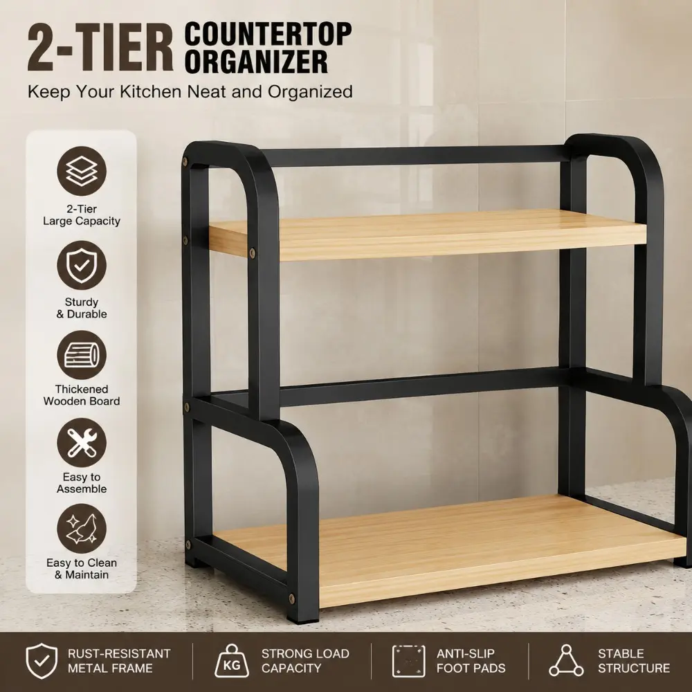 Multi-layer Countertop Stainless Steel Kitchen Storage Rack for Seasonings, Space-Saving Kitchen Organizer for Condiment Bottles, Tableware and Kitchen Supplies, Multi-Functional Household Storage Shelf