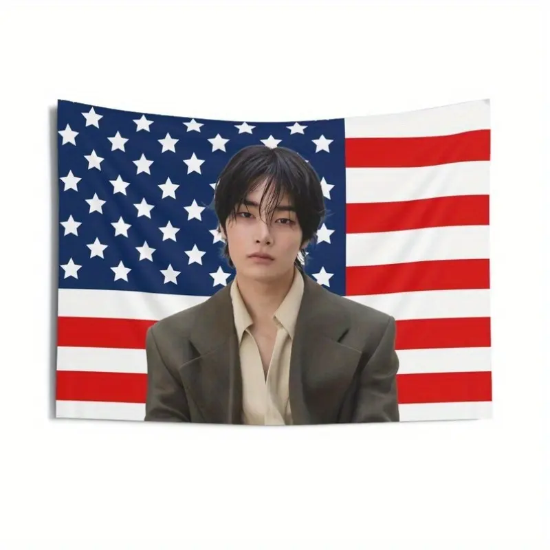 2D Flat - 1pc SKZ I.N Visuals Featuring The American Flag |   Concert Banner for Stray, SKZ Kpop Banner, Stray Ate, SKZ Dominate, and a Stray 2025 Tapestry (60X40 60X51) - Microfiber Fabric, Transverse Orientation